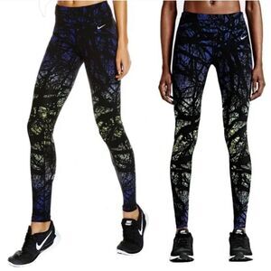 Nike Dri-Fit Epic Lux Printed Engineered Blue Running Tights Size Small